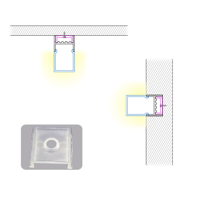 HL-BAPL033 Height 15mm Ceiling Recessed Extruded Aluminum Channel Profile Good heatsink For Width 19.6mm LED ribbon lights